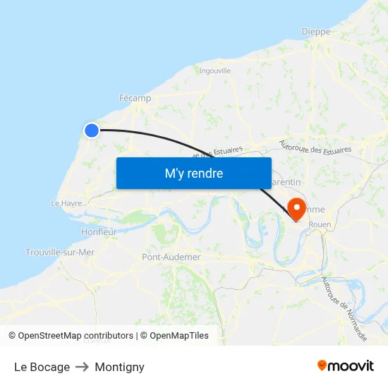 Le Bocage to Montigny map