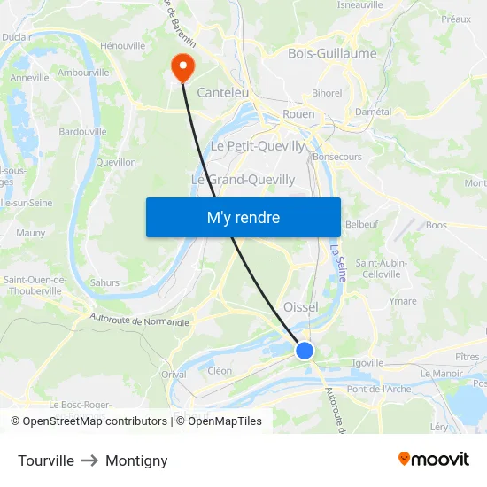 Tourville to Montigny map