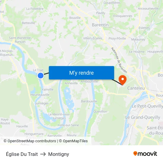 Église Du Trait to Montigny map