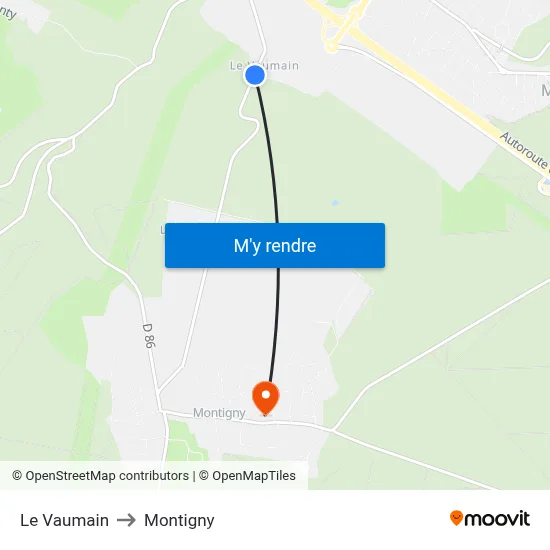 Le Vaumain to Montigny map