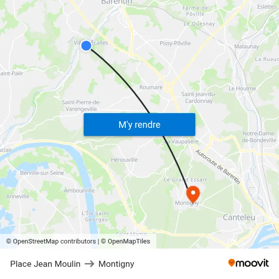 Place Jean Moulin to Montigny map