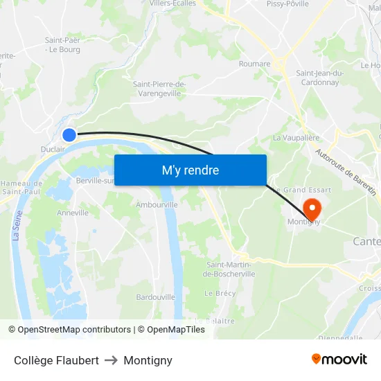 Collège Flaubert to Montigny map