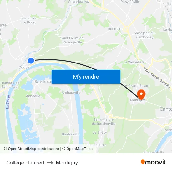 Collège Flaubert to Montigny map