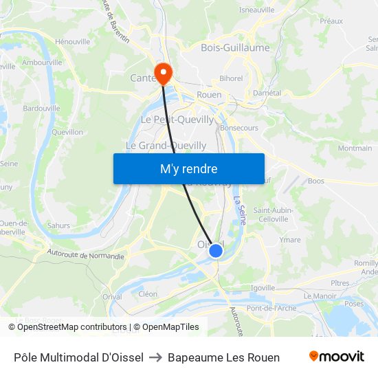 Pôle Multimodal D'Oissel to Bapeaume Les Rouen map