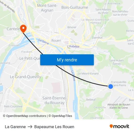 La Garenne to Bapeaume Les Rouen map