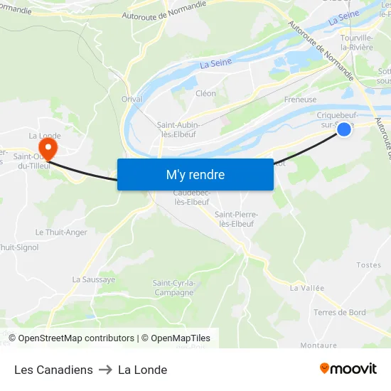 Les Canadiens to La Londe map
