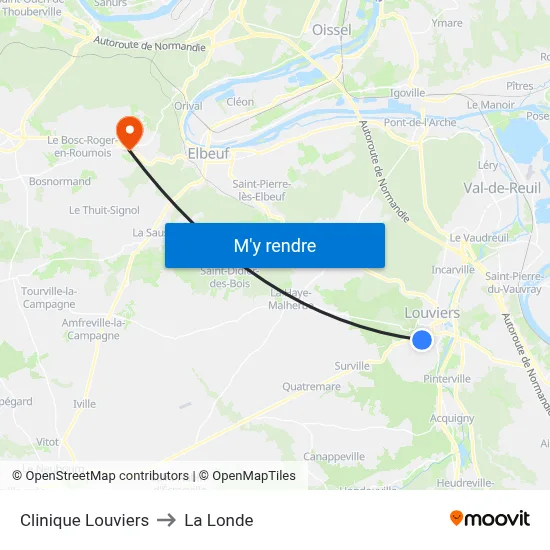 Clinique Louviers to La Londe map