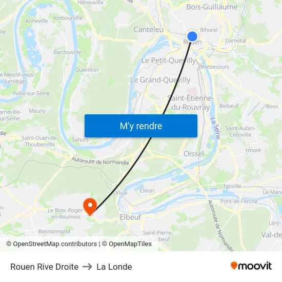 Rouen Rive Droite to La Londe map