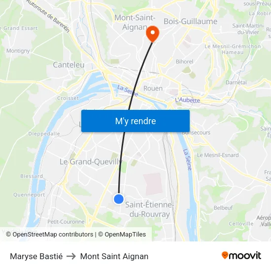 Maryse Bastié to Mont Saint Aignan map