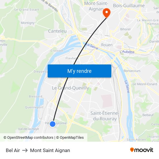 Bel Air to Mont Saint Aignan map