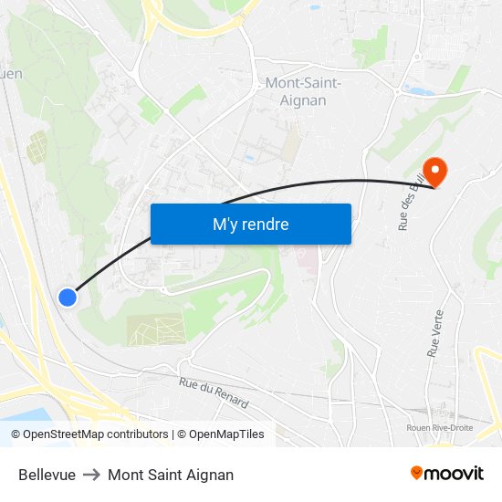 Bellevue to Mont Saint Aignan map