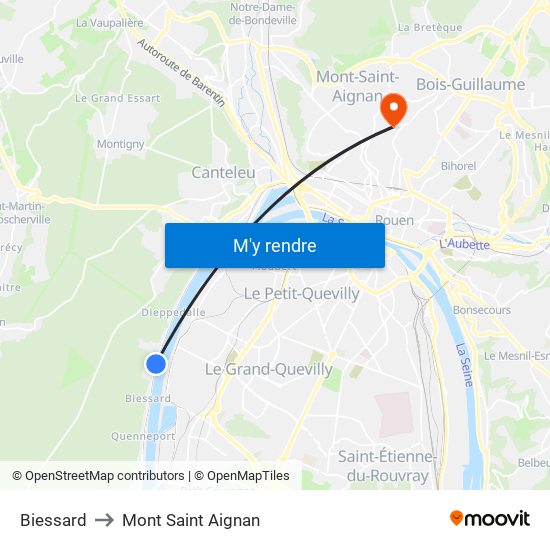 Biessard to Mont Saint Aignan map