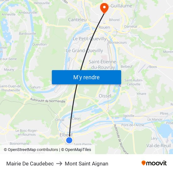 Mairie De Caudebec to Mont Saint Aignan map