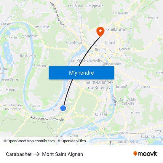 Carabachet to Mont Saint Aignan map