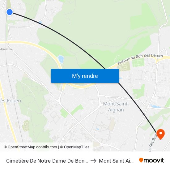 Cimetière De Notre-Dame-De-Bondeville to Mont Saint Aignan map