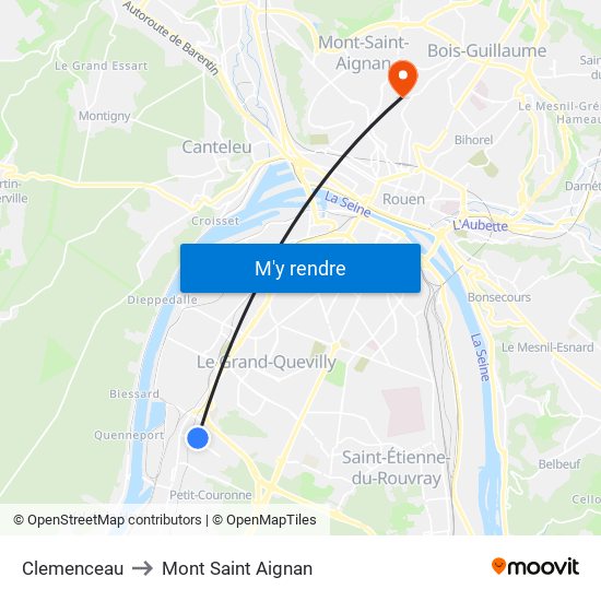 Clemenceau to Mont Saint Aignan map