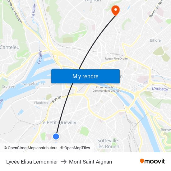 Lycée Elisa Lemonnier to Mont Saint Aignan map