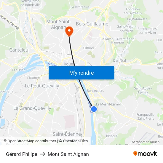 Gérard Philipe to Mont Saint Aignan map