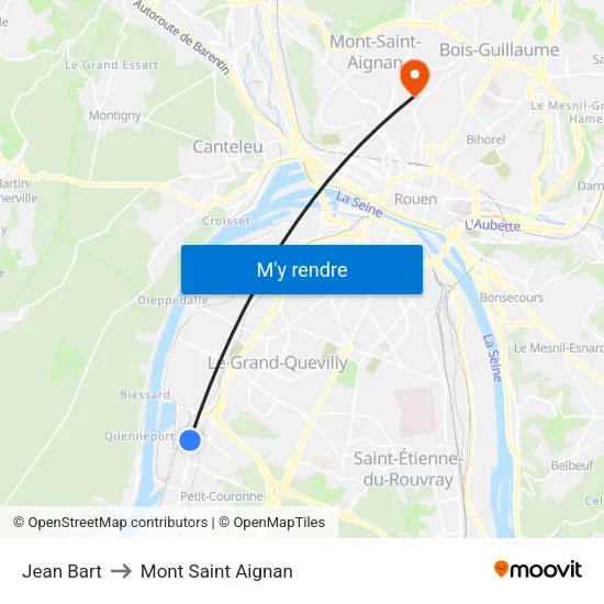 Jean Bart to Mont Saint Aignan map