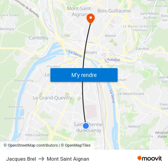 Jacques Brel to Mont Saint Aignan map