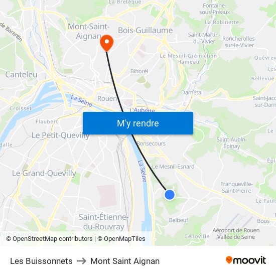 Les Buissonnets to Mont Saint Aignan map