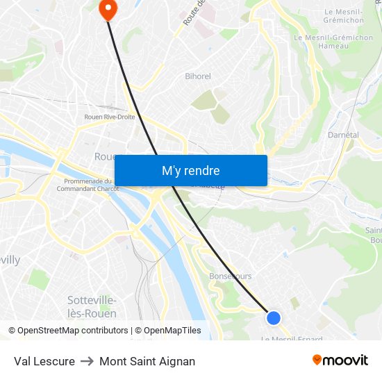 Val Lescure to Mont Saint Aignan map