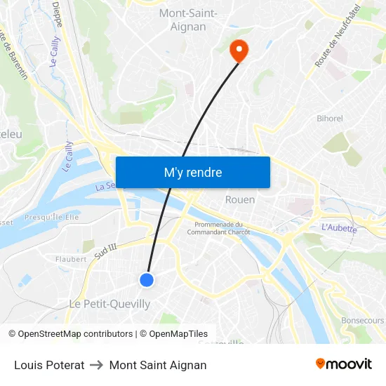 Louis Poterat to Mont Saint Aignan map