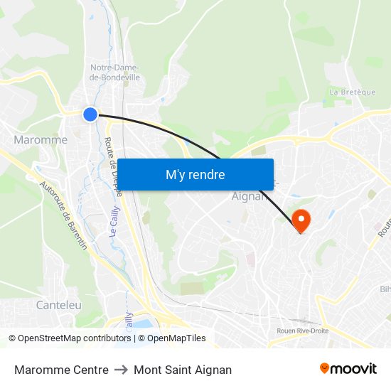 Maromme Centre to Mont Saint Aignan map