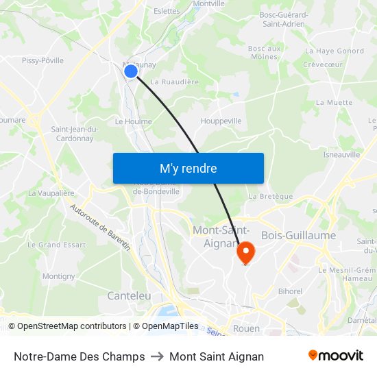 Notre-Dame Des Champs to Mont Saint Aignan map