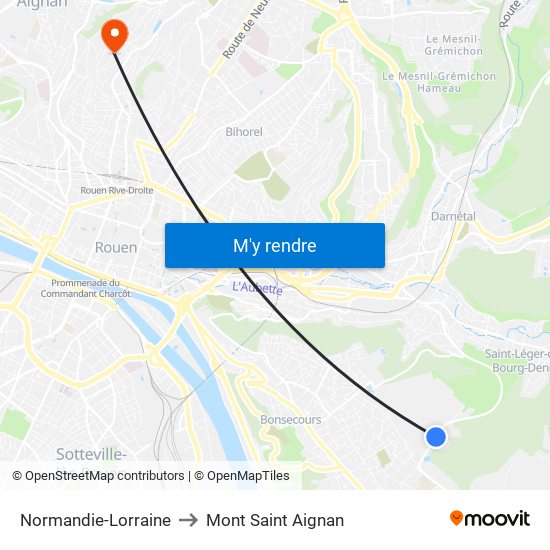 Normandie-Lorraine to Mont Saint Aignan map