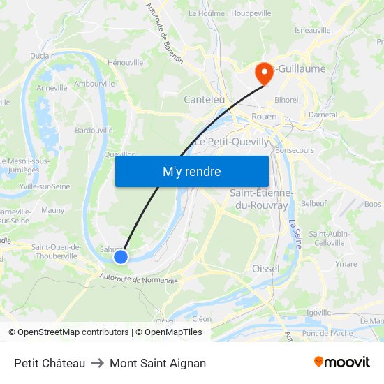 Petit Château to Mont Saint Aignan map