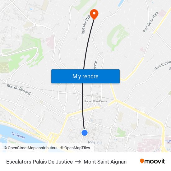 Escalators Palais De Justice to Mont Saint Aignan map