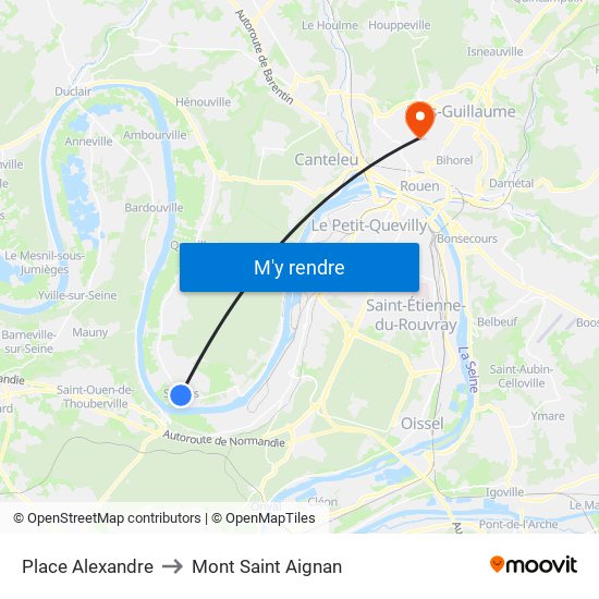 Place Alexandre to Mont Saint Aignan map