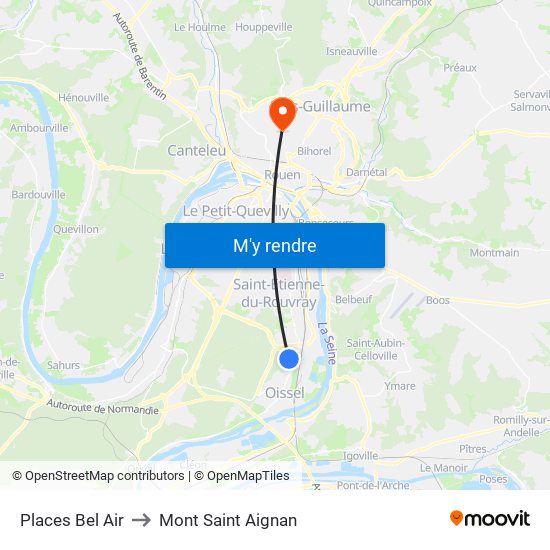 Places Bel Air to Mont Saint Aignan map
