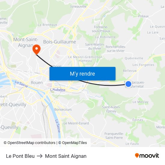 Le Pont Bleu to Mont Saint Aignan map
