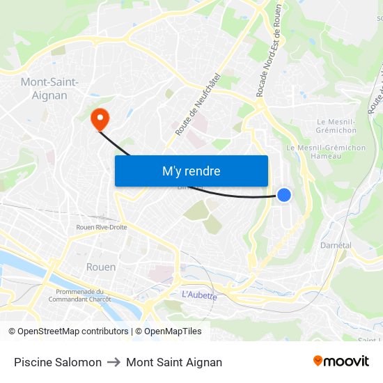 Piscine Salomon to Mont Saint Aignan map