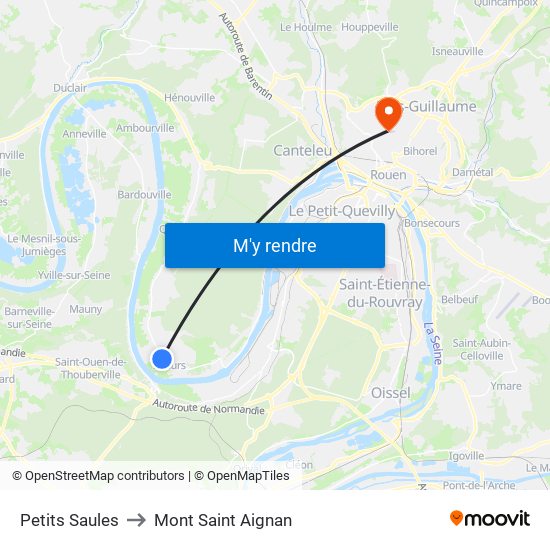 Petits Saules to Mont Saint Aignan map