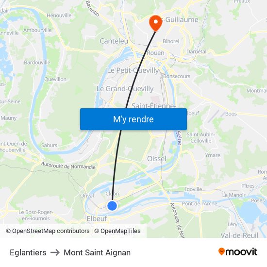 Eglantiers to Mont Saint Aignan map