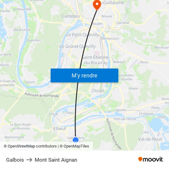 Galbois to Mont Saint Aignan map