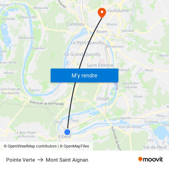 Pointe Verte to Mont Saint Aignan map