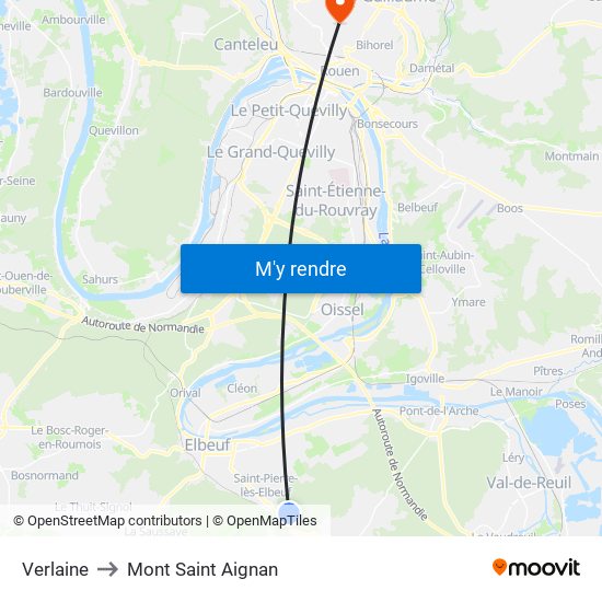 Verlaine to Mont Saint Aignan map