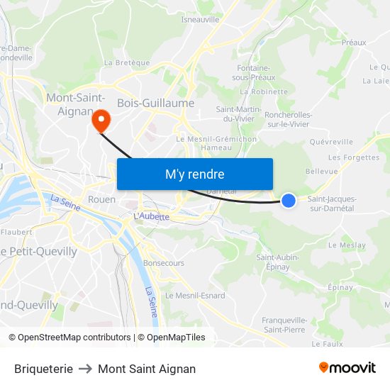 Briqueterie to Mont Saint Aignan map