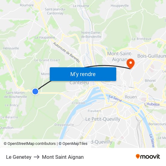 Le Genetey to Mont Saint Aignan map