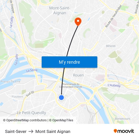 Saint-Sever to Mont Saint Aignan map