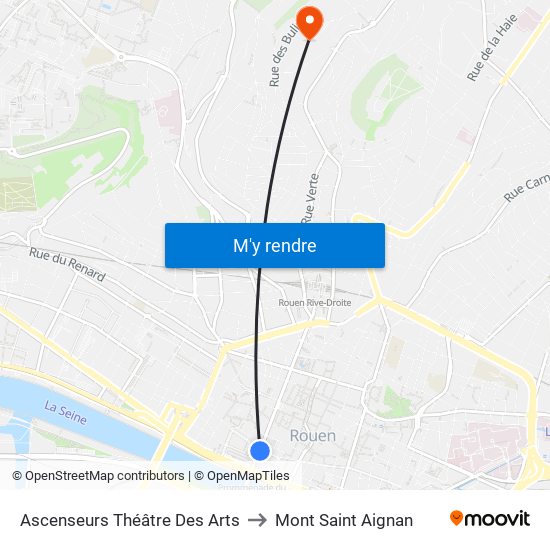 Ascenseurs Théâtre Des Arts to Mont Saint Aignan map