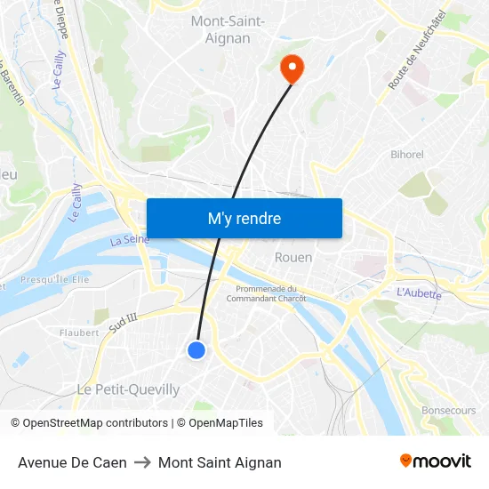 Avenue De Caen to Mont Saint Aignan map