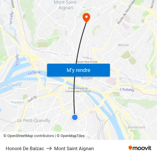 Honoré De Balzac to Mont Saint Aignan map