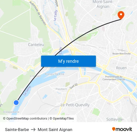 Sainte-Barbe to Mont Saint Aignan map