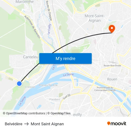 Belvédère to Mont Saint Aignan map