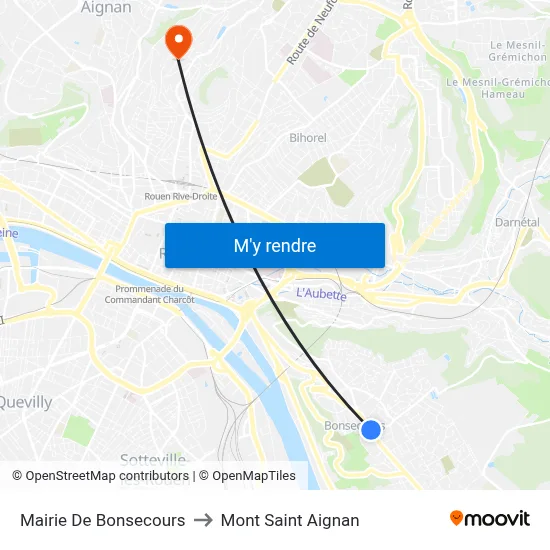 Mairie De Bonsecours to Mont Saint Aignan map